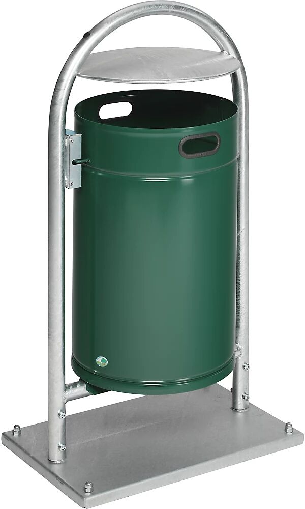 VAR Colector de residuos para exteriores, 60 l, acero, con arco tubular y tejadillo, verde musgo