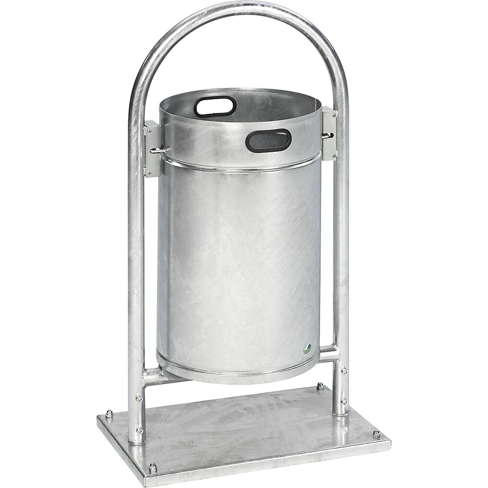 VAR Colector de residuos para exteriores, 60 l, acero, con arco tubular, galvanizado al horno