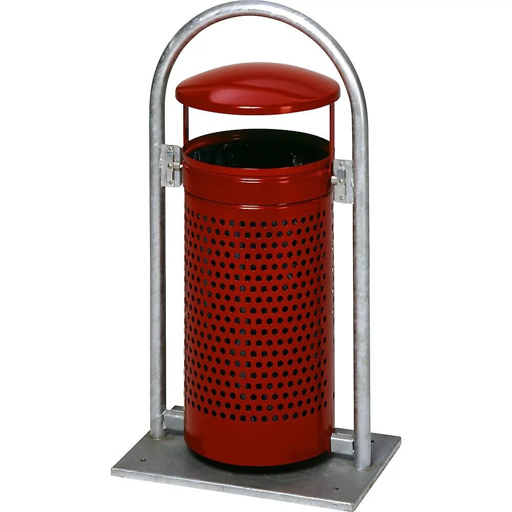 VAR Colector de residuos para exteriores, 65 l, acero, A x H x P 580 x 1145 x 380 mm, con arco tubular y tejadillo, rojo púrpura