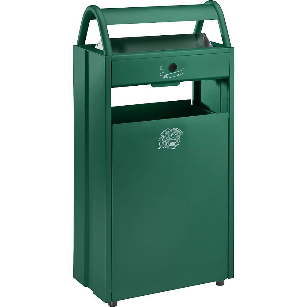 VAR Colector de residuos con cenicero y tejadillo protector contra la lluvia, capacidad 60 l, A x H x P 480 x 960 x 250 mm, verde musgo RAL 6005