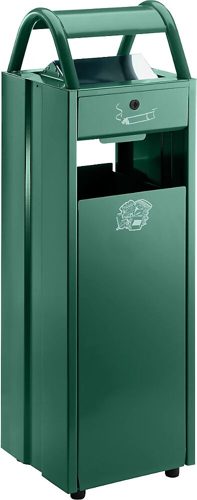 VAR Colector de residuos con cenicero y tejadillo protector contra la lluvia, capacidad 35 l, A x H x P 300 x 960 x 250 mm, verde musgo RAL 6005