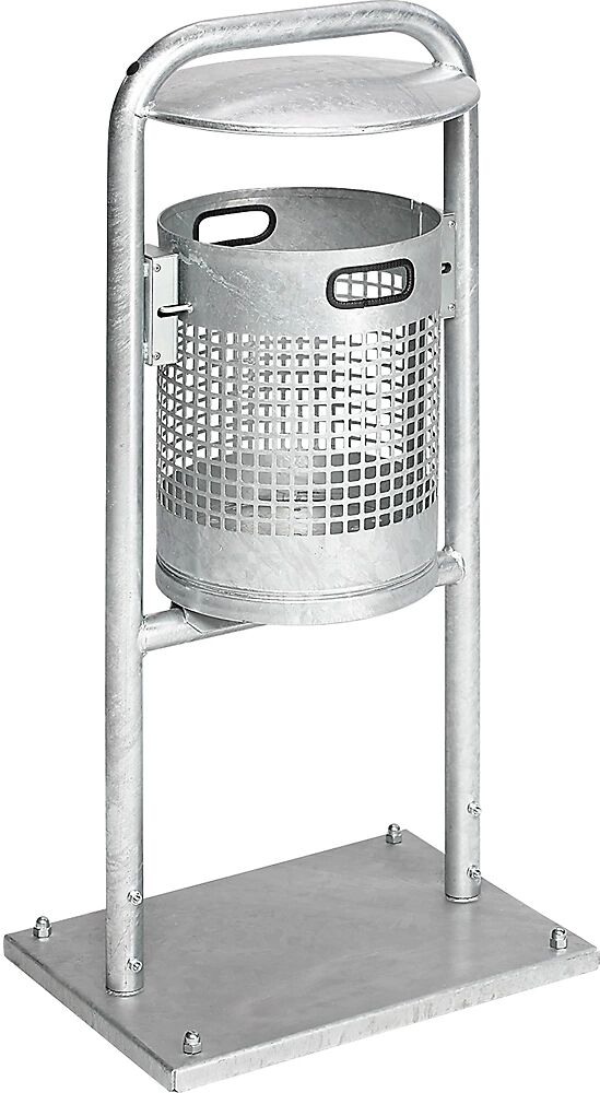 VAR Colector de residuos para exteriores, 30 l, acero, con arco tubular y tejadillo, galvanizado al horno