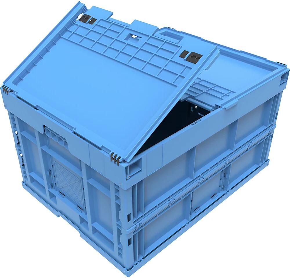 kaiserkraft Caja plegable de polipropileno, capacidad 200 l, con tapa de bisagra, azul