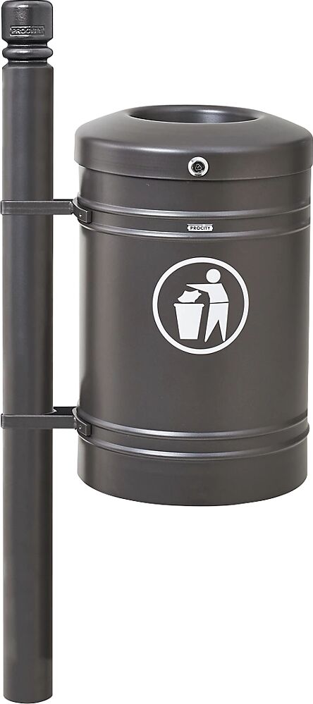 PROCITY Recipiente de residuos para exteriores GUSTAVIA, capacidad 40 l, con poste lateral, gris