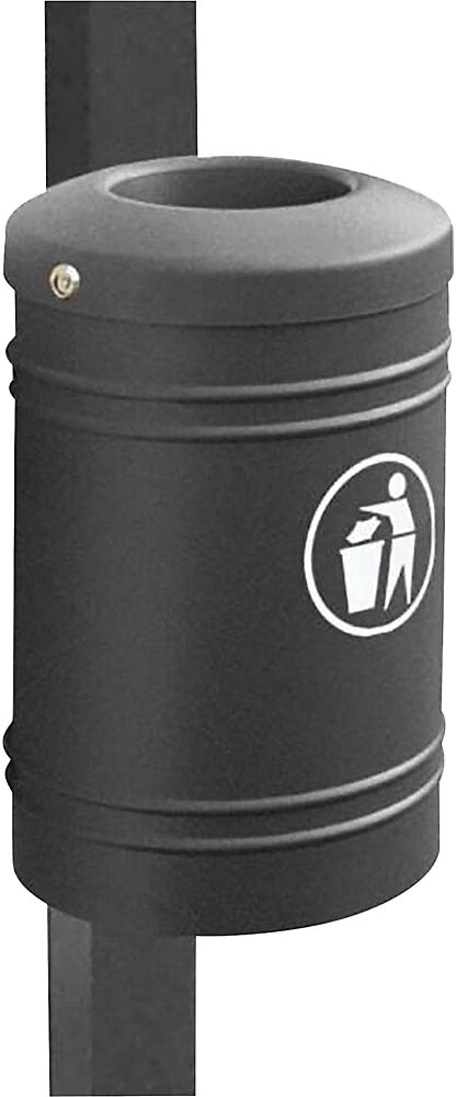 PROCITY Recipiente de residuos para exteriores ESTEREL, capacidad 40 l, para postes redondos de Ø 76 mm, gris