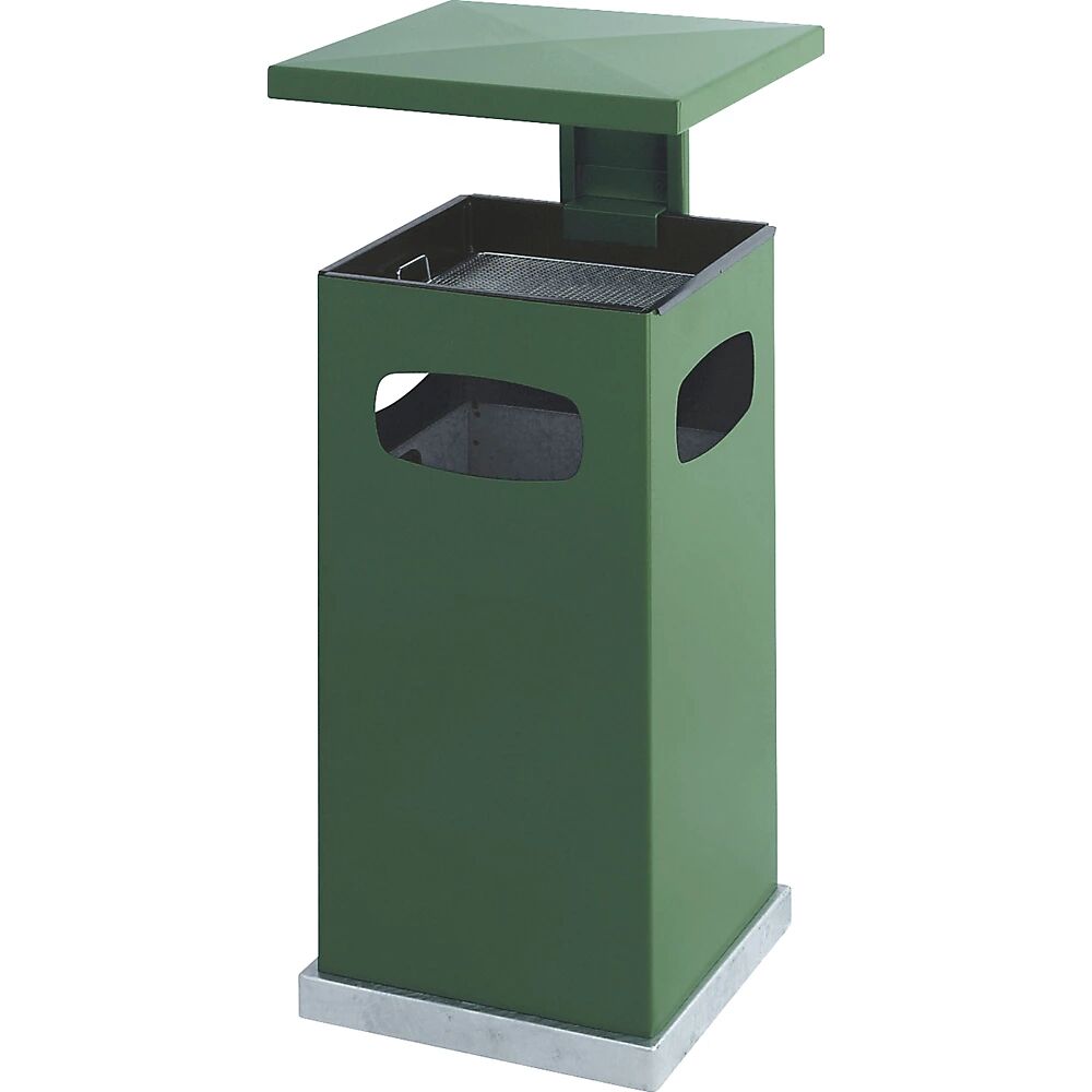 kaiserkraft Colector de residuos con cenicero interior y tejadillo, capacidad 38 l, A x H x P 395 x 910 x 395 mm, verde musgo