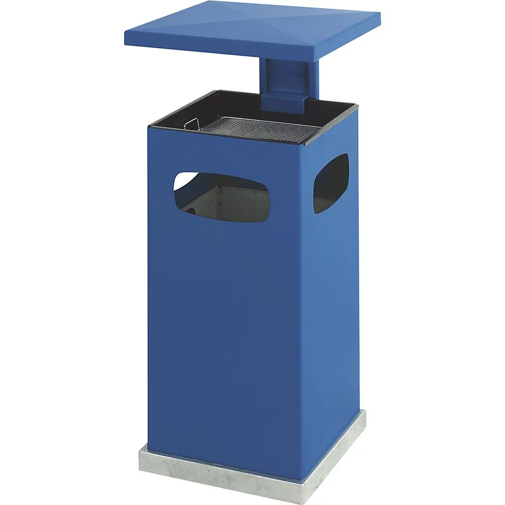 kaiserkraft Colector de residuos con cenicero interior y tejadillo, capacidad 38 l, A x H x P 395 x 910 x 395 mm, azul genciana