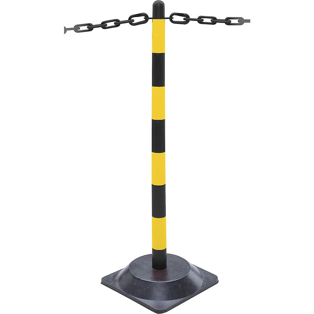kaiserkraft Juego de postes para cadenas, base de goma cuadrada, 6 postes, cadena de 10 m, en negro y amarillo