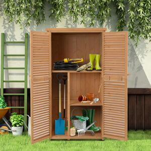 OUTSUNNY Armoire de jardin abri jardin remise pour outils sur pied dim. 79L x 42l x 160H cm 2 étagères portes persiennes toit bitumé étanche bois pin pré-huilé - Publicité