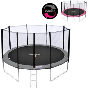 HAPPY GARDEN Pack Premium Trampoline 430cm réversible rose / gris MELBOURNE + filet, échelle, bâche et kit d'ancrage - Publicité