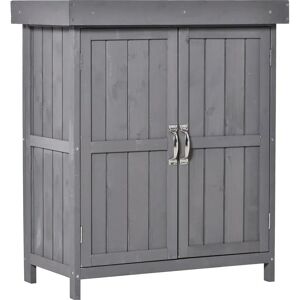 OUTSUNNY Armoire de jardin sur pied double porte étagère et toit bitumé relevable dim. 74L x 43l x 88H cm bois sapin gris - Publicité