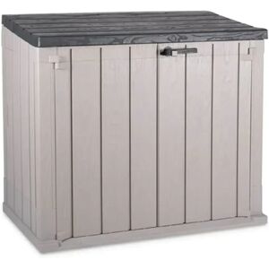 Coffre de jardin extérieur 1270L Gris Taupe Polypropylène recyclé 145 x 82 x H124 cm 2 portes + Capot supérieur TOOMAX - Publicité