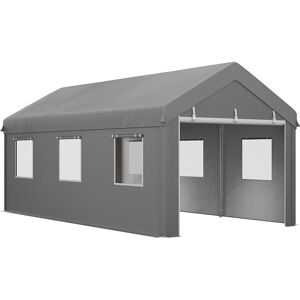 OUTSUNNY Tente garage carport dim. 6L x 2,95l x 2,78H m acier galvanise PE haute densite 2 portes 6 fenetres gris