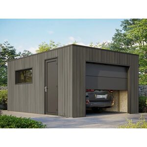 DIRECT ABRIS Garage Bois Composite SILVERSTONE - Bardage Composite Couleur Ardoise - Surface : 20m² - Porte Sectionnelle Motorisee - 2 telecommandes - Double Vitrage - 1 Voiture