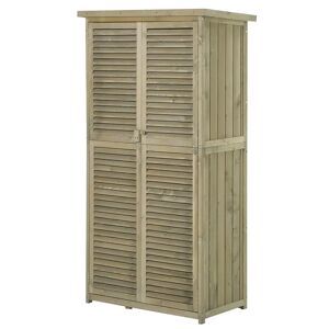 OUTSUNNY Armoire de jardin abri jardin remise pour outils sur pied dim. 79L x 42l x 160H cm 2 étagères portes persiennes toit bitumé étanche bois pin autoclave gris - Publicité