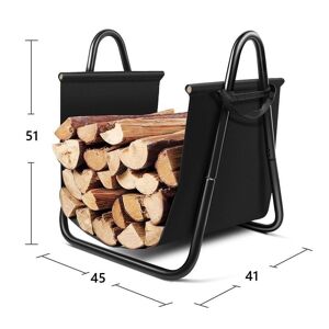 Bc-elec - HMFR-10 Rangement a bois en acier et textile noir 46X41X51CM, panier pour bois de chauffage, range-buches