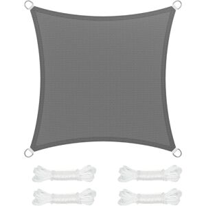 Songmics - Voile d'Ombrage 5 x 5 m, Protection Solaire en Tissu hdpe, Respirant, Perméable à l'Eau, pour Terrasse, Jardin, Balcon, Camping, Carré, Concave, Cordes de 2 m, Gris Anthracite - Publicité