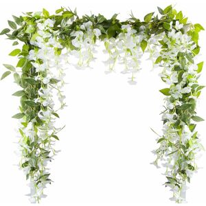 CSPARKV 5pcsx2m Artificielle Fleurs Wisteria Vigne, Faux Glycine Fleurs Guirlande Suspendue pour Arche de Cérémonie de Mariage Décor Floral - Blanc - Publicité