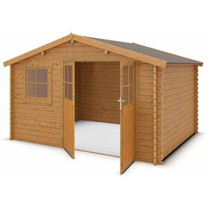 trigano Abri de jardin Saturne - bois marron - 10,5 m² - Bois foncé - Publicité