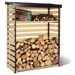 IDMARKET Abri de stockage en bois pour bûches toit incliné et étagère - Naturel - Publicité