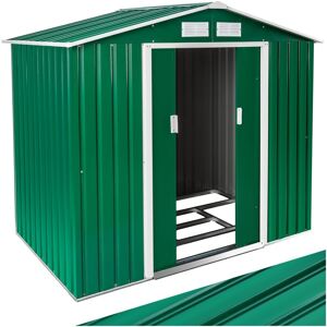 TECTAKE Abri de jardin métal 2,7 m² toiture 2 pans - maison de jardin, cabane de jardin, remise de jardin - vert/blanc - Publicité