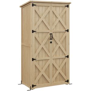 Outsunny - Armoire de jardin abri de jardin 2 portes croisillons 2 étagères toit bitumé bois sapin pré-huilé - Beige - Publicité