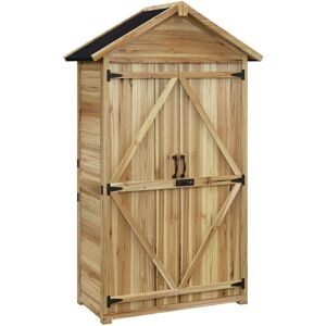 Outsunny - Armoire de jardin abri jardin sur pied toit bitumé 2 portes verrouillables bois sapin pré-huilé - Beige - Publicité