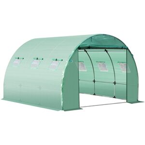 Outsunny Bâche de rechange serre tunnel 9 m², bâche dim. 3L x 3l x 2H m PE anti-UV imperméable 6 fenêtres + porte enroulable zippée vert - Publicité