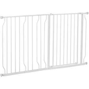 - Barrière de sécurité animaux - longueur réglable dim. 75-145 cm - porte double verrouillage, ouverture double sens -sans perçage - acier abs