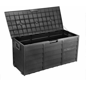 Bc-elec - plas-box Boîte de rangement de jardin Noir imitation bois 112x49x54cm, Caisse de rangement, coffre de jardin - Noir - Publicité