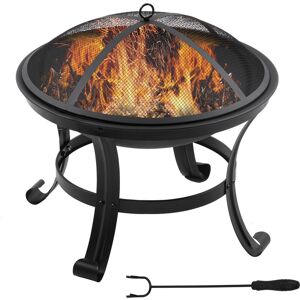 Outsunny - Brasero boule de feu cheminée foyer extérieur ø 55 x 50H cm grille à charbon couvercle tisonnier acier noir - Publicité
