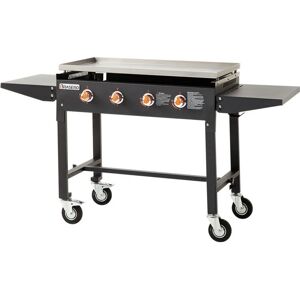 Brasero - Plancha Carmen sur chariot pliable 4 feux à gaz - Jusqu'à 14 convives - Surface de cuisson Inox 90 x 45,5 cm - 16 kw - Récupérateur de - Publicité