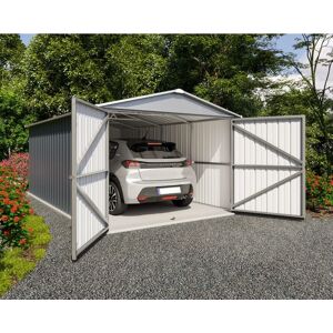 Garage métal gris Yardmaster 14 m² + kit d'ancrage - Gris - Publicité