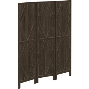 HOMCOM Paravent intérieur 3 panneaux style campagnard chic - séparateur de pièce avec croisillons - bois de paulownia brun effet vieilli - Marron - Publicité