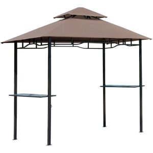 HOMCOM Pavillon abri tonnelle de jardin pour barbecue double toit 2 tablettes incluses tissu polyester acier 2,45 x 1,48 x 2,55 m chocolat - Publicité