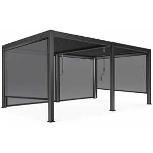 Oviala - Pergola bioclimatique autoportée 3 x 6 m et 4 stores gris - Gris Anthracite - Publicité