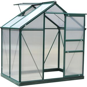 Outsunny Serre de jardin aluminium polycarbonate 2,51 m² dim. 1,9L x 1,32l x 2,01H m lucarne, porte coulissante + fondation incluse alu. vert polycarbonate - Publicité