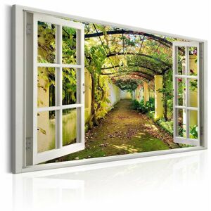 ARTGEIST Tableau fenêtre vue sur pergola - 120 x 80 cm - Vert et Rose - Publicité