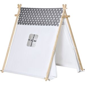 HOMCOM Tente teepee indien enfant motif étoiles - dim. 1,3L x 1,11I x 1,36H m - 2 portes refermables, fenêtre - structure bois, toile polyester coton gris - Publicité