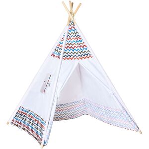 HOMCOM Tente teepee indien enfant style graphique - dim. 1,2L x 1,2I x 1,55H m - porte refermable, fenêtre - structure bois, toile polyester coton blanc multicolore - Publicité