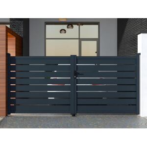 Vente-unique.com Portail battant aluminium ajouré L355 x H166 cm anthracite PRIMO