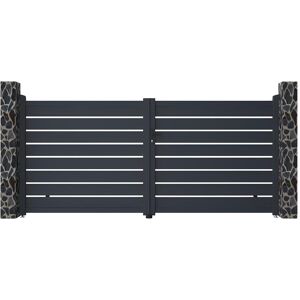 Vente-unique.com Portail battant aluminium ajouré L355 x H166 cm anthracite PRIMO