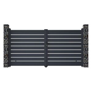 Vente-unique.com Portail battant aluminium ajouré L355 x H183 cm anthracite PRIMO