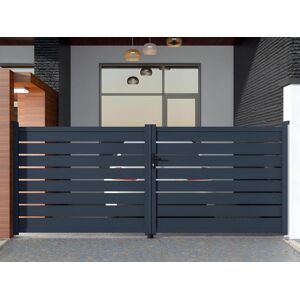 Vente-unique.com Portail battant aluminium ajouré L397 x H166 cm anthracite PRIMO