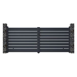 Vente-unique.com Portail battant aluminium ajouré L397 x H166 cm anthracite PRIMO