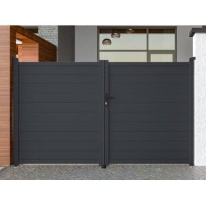 Vente-unique.com Portail battant aluminium plein L305 x H181 cm anthracite - NAZARIO