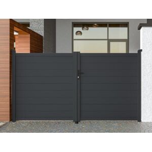 Vente-unique.com Portail battant aluminium plein L305 x H166 cm anthracite - NAZARIO