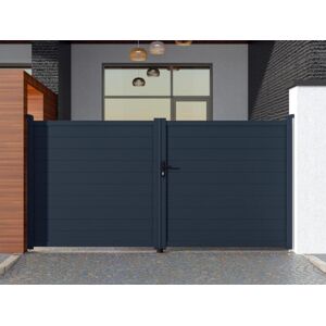 Vente-unique.com Portail battant aluminium plein L355 x H181 cm anthracite - NAZARIO