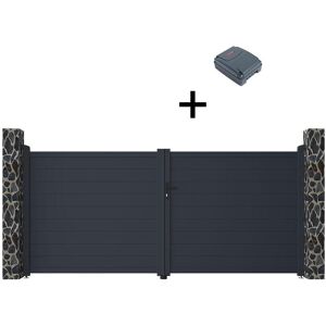 Vente-unique.com Portail électrique battant aluminium plein L355 x H166 cm anthracite - NAZARIO