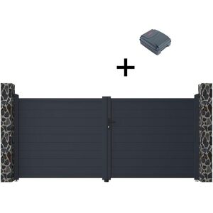 Vente-unique.com Portail électrique battant aluminium plein L355 x H166 cm anthracite - NAZARIO